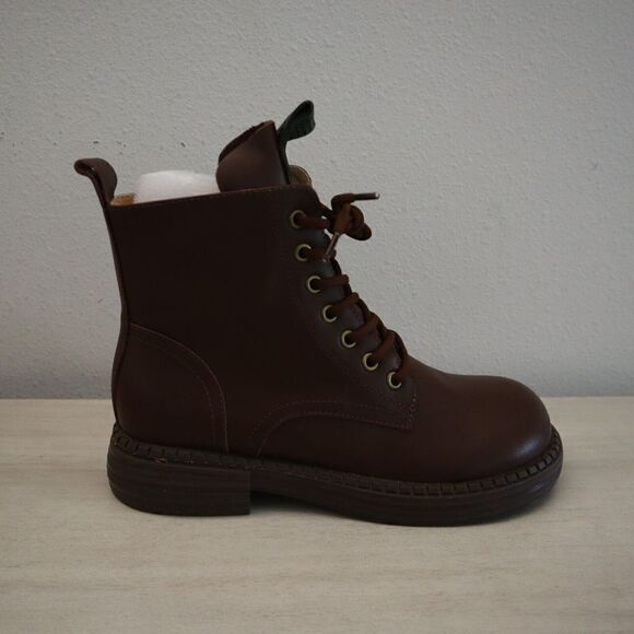 HZM 21DJL3138-1 Women Sz 40 US 9.5 Coffee Brown Leather Lace-Up Zip Combat Boots - Picture 6 of 9